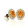 1 Carat Oval Shape Citrine and Halo Diamond Stud Earrings In 14 Karat Yellow Gold Image-1