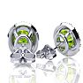 1 Carat Oval Shape Peridot and Halo Diamond Stud Earrings In 14 Karat White Gold Image-3