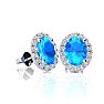 1 1/4 Carat Oval Shape Blue Topaz and Halo Diamond Stud Earrings In 14 Karat White Gold Image-1