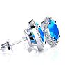 1 1/4 Carat Oval Shape Blue Topaz and Halo Diamond Stud Earrings In 14 Karat White Gold Image-2