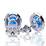 1 1/4 Carat Oval Shape Blue Topaz and Halo Diamond Stud Earrings In 14 Karat White Gold Image-3