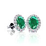 1 Carat Oval Shape Emerald and Halo Diamond Stud Earrings In 14 Karat White Gold Image-1