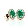1 Carat Oval Shape Emerald and Halo Diamond Stud Earrings In 14 Karat Yellow Gold Image-1