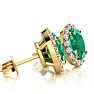 1 Carat Oval Shape Emerald and Halo Diamond Stud Earrings In 14 Karat Yellow Gold Image-2