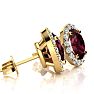 Garnet Earrings: Garnet Jewelry: 1 1/4 Carat Oval Shape Garnet and Halo Diamond Stud Earrings In 14 Karat Yellow Gold Image-2