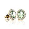 1 Carat Oval Shape Green Amethyst and Halo Diamond Stud Earrings In 14 Karat Yellow Gold Image-1
