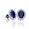 1 1/3 Carat Oval Shape Sapphire and Halo Diamond Stud Earrings In 14 Karat White Gold Image-1