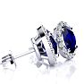 1 1/3 Carat Oval Shape Sapphire and Halo Diamond Stud Earrings In 14 Karat White Gold Image-2