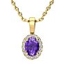 3/4 Carat Oval Shape Amethyst and Halo Diamond Necklace In 14 Karat Yellow Gold With 18 Inch Chain Image-1