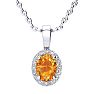 3/4 Carat Oval Shape Citrine and Halo Diamond Necklace In 14 Karat White Gold With 18 Inch Chain Image-1