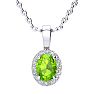 1 Carat Oval Shape Peridot and Halo Diamond Necklace In 14 Karat White Gold With 18 Inch Chain Image-1