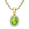 1 Carat Oval Shape Peridot and Halo Diamond Necklace In 14 Karat Yellow Gold With 18 Inch Chain Image-1
