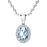 1 Carat Oval Shape Blue Topaz and Halo Diamond Necklace In 14 Karat White Gold With 18 Inch Chain Image-1