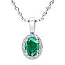9/10 Carat Oval Shape Emerald Necklaces With Diamond Halo In 14 Karat White Gold, 18 Inch Chain Image-1