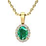 9/10 Carat Oval Shape Emerald Necklaces With Diamond Halo In 14 Karat Yellow Gold, 18 Inch Chain Image-1