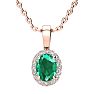 9/10 Carat Oval Shape Emerald Necklaces With Diamond Halo In 14 Karat Rose Gold, 18 Inch Chain Image-1