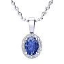 1 Carat Oval Shape Tanzanite and Halo Diamond Necklace In 14 Karat White Gold With 18 Inch Chain Image-1