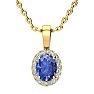1 Carat Oval Shape Tanzanite and Halo Diamond Necklace In 14 Karat Yellow Gold With 18 Inch Chain Image-1