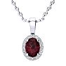 Garnet Necklace: Garnet Jewelry: 1 Carat Oval Shape Garnet and Halo Diamond Necklace In 14 Karat White Gold With 18 Inch Chain Image-1