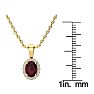 Garnet Necklace: Garnet Jewelry: 1 Carat Oval Shape Garnet and Halo Diamond Necklace In 14 Karat Yellow Gold With 18 Inch Chain Image-4