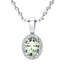3/4 Carat Oval Shape Green Amethyst and Halo Diamond Necklace In 14 Karat White Gold With 18 Inch Chain Image-1