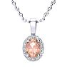 9/10 Carat Oval Shape Morganite Necklace with Diamond Halo In 14 Karat White Gold With 18 Inch Chain Image-1