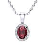 1 Carat Oval Shape Ruby and Halo Diamond Necklace In 14 Karat White Gold With 18 Inch Chain Image-1