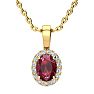 1 Carat Oval Shape Ruby and Halo Diamond Necklace In 14 Karat Yellow Gold With 18 Inch Chain Image-1