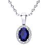 1 Carat Oval Shape Sapphire and Halo Diamond Necklace In 14 Karat White Gold With 18 Inch Chain Image-1