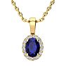 1 Carat Oval Shape Sapphire and Halo Diamond Necklace In 14 Karat Yellow Gold With 18 Inch Chain Image-1