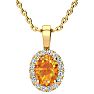 1 1/4 Carat Oval Shape Citrine and Halo Diamond Necklace In 14 Karat Yellow Gold With 18 Inch Chain Image-1