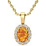 1 1/4 Carat Oval Shape Citrine and Halo Diamond Necklace In 14 Karat Yellow Gold With 18 Inch Chain Image-1