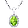 1 1/2 Carat Oval Shape Peridot and Halo Diamond Necklace In 14 Karat White Gold With 18 Inch Chain Image-1