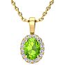 1 1/2 Carat Oval Shape Peridot and Halo Diamond Necklace In 14 Karat Yellow Gold With 18 Inch Chain Image-1