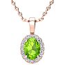 1 1/2 Carat Oval Shape Peridot and Halo Diamond Necklace In 14 Karat Rose Gold With 18 Inch Chain Image-1