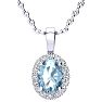 1 1/2 Carat Oval Shape Blue Topaz and Halo Diamond Necklace In 14 Karat White Gold With 18 Inch Chain Image-1