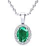 1-1/3 Carat Oval Shape Emerald Necklaces With Diamond Halo In 14 Karat White Gold, 18 Inch Chain Image-1