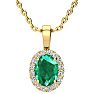 1-1/3 Carat Oval Shape Emerald Necklaces With Diamond Halo In 14 Karat Yellow Gold, 18 Inch Chain Image-1