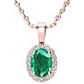 1-1/3 Carat Oval Shape Emerald Necklaces With Diamond Halo In 14 Karat Rose Gold, 18 Inch Chain Image-1