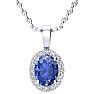 1 1/2 Carat Oval Shape Tanzanite and Halo Diamond Necklace In 14 Karat White Gold With 18 Inch Chain Image-1