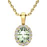 1 1/4 Carat Oval Shape Green Amethyst and Halo Diamond Necklace In 14 Karat Yellow Gold With 18 Inch Chain Image-1