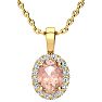 1-1/3 Carat Oval Shape Morganite Necklace with Diamond Halo In 14 Karat Yellow Gold With 18 Inch Chain Image-1
