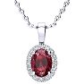 1 2/3 Carat Oval Shape Ruby and Halo Diamond Necklace In 14 Karat White Gold With 18 Inch Chain Image-1