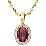 1 2/3 Carat Oval Shape Ruby and Halo Diamond Necklace In 14 Karat Yellow Gold With 18 Inch Chain Image-1