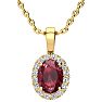 1 2/3 Carat Oval Shape Ruby and Halo Diamond Necklace In 14 Karat Yellow Gold With 18 Inch Chain Image-1