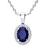 1 3/4 Carat Oval Shape Sapphire and Halo Diamond Necklace In 14 Karat White Gold With 18 Inch Chain Image-1