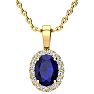 1 3/4 Carat Oval Shape Sapphire and Halo Diamond Necklace In 14 Karat Yellow Gold With 18 Inch Chain Image-1