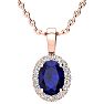 1 3/4 Carat Oval Shape Sapphire and Halo Diamond Necklace In 14 Karat Rose Gold With 18 Inch Chain Image-1