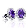 1 1/2 Carat Oval Shape Amethyst and Halo Diamond Stud Earrings In 14 Karat White Gold Image-1