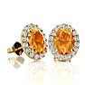 1 1/2 Carat Oval Shape Citrine and Halo Diamond Stud Earrings In 14 Karat Yellow Gold Image-1